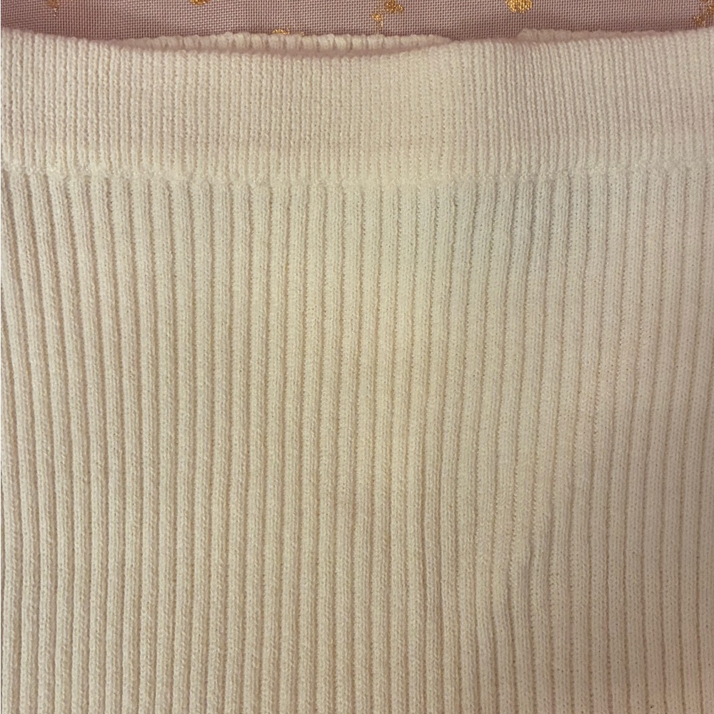 Elegant Cream Ribbed Maxi Skirt & Sweater Top— Women’s Stretch Knit Size M - Picture 6 of 14